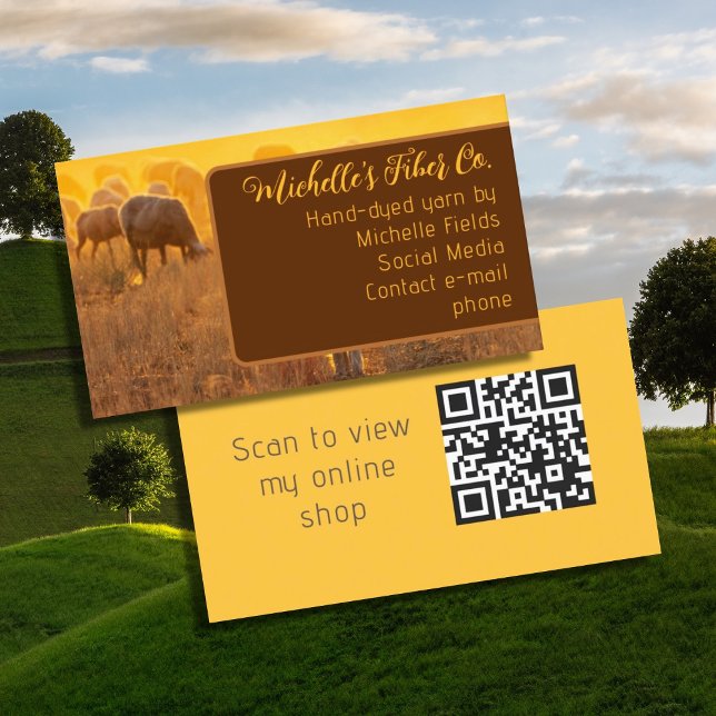 Cartões de Visita de Ovelhas Pastando Código QR de (Criador carregado)