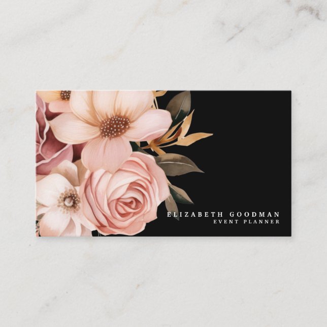 Cartões de Visita Elegantes Rosa e Preto (Frente)