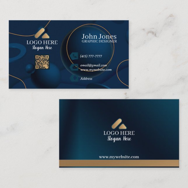 Cartões de Visita Empresariais com Código QR Blue  (Frente/Verso)