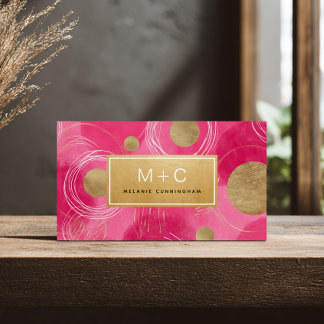 Cartões de Visita Monograma Abstrato Dourado Rosa 