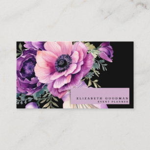 Cartões de Visita Negócios Rosa Floral Roxo Premie