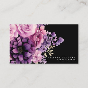 Cartões de Visita Negócios Rosa Floral Roxo Preto