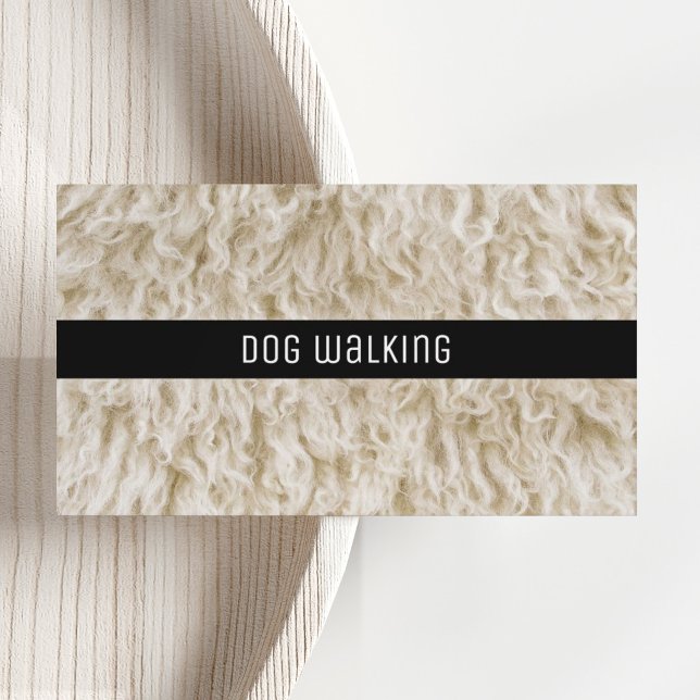 Cartões de Visita para Serviço de Passeio de Cães  (Dog walking Business Cards in professional minimalist monochrome Black & White and animal fur photo.)