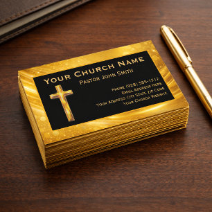 Cartões de Visita Pastor da Igreja Bokeh Dourado e