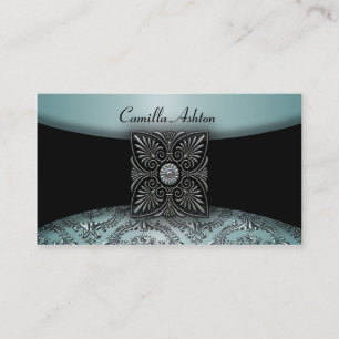 Cartões de Visita Preto Damask Azul Teal
