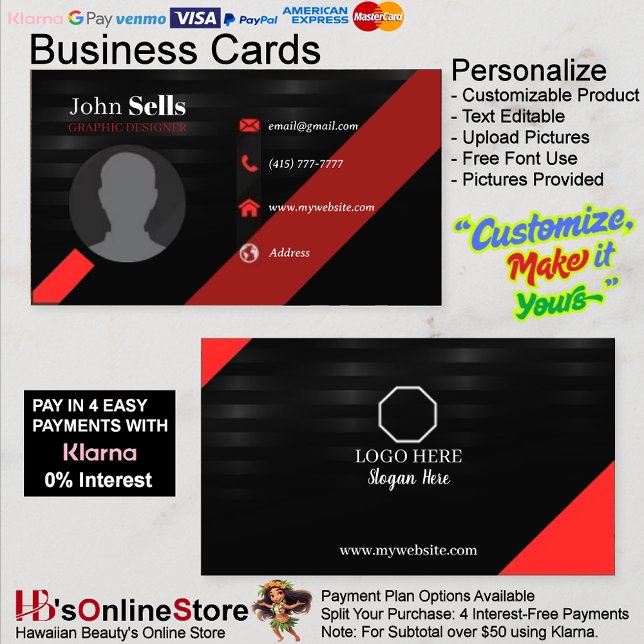 Cartões de Visita Preto e Vermelho 37 Pacote com 1 (Black & Red Business Cards 37 Pack of 100.)