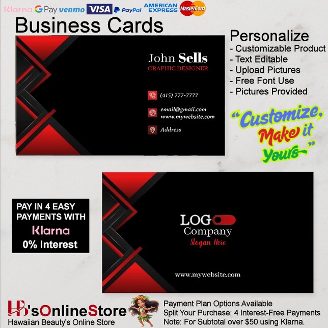 Cartões de Visita Preto e Vermelho 43 Pacote com 1 (Black & Red Business Cards 43 Pack of 100.
)