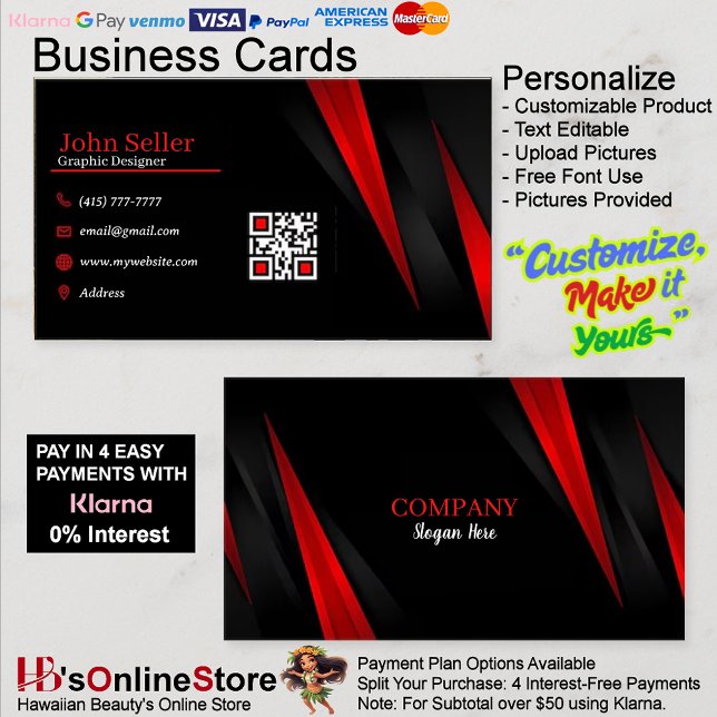 Cartões de Visita Preto e Vermelho 44 Pacote com 1 (Black & Red Business Cards 44 Pack of 100.)