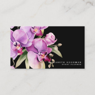 Cartões de Visita Pretos Clássicos com Orquídeas R