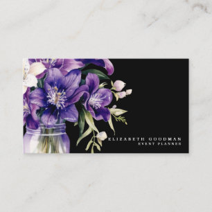 Cartões de Visita Pretos com Floral Roxo Premier