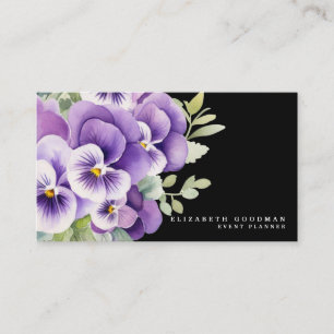 Cartões de Visita Pretos com Pansies Coloridas da