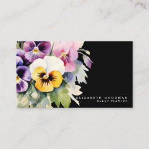 Cartões de Visita Pretos com Pansies Coloridas da 