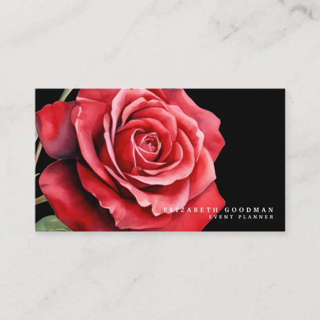 Cartões de Visita Pretos com Rosas Vermelhas Cláss (Frente)