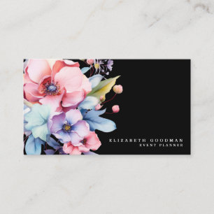 Cartões de Visita Pretos de Flores Doces Elegantes