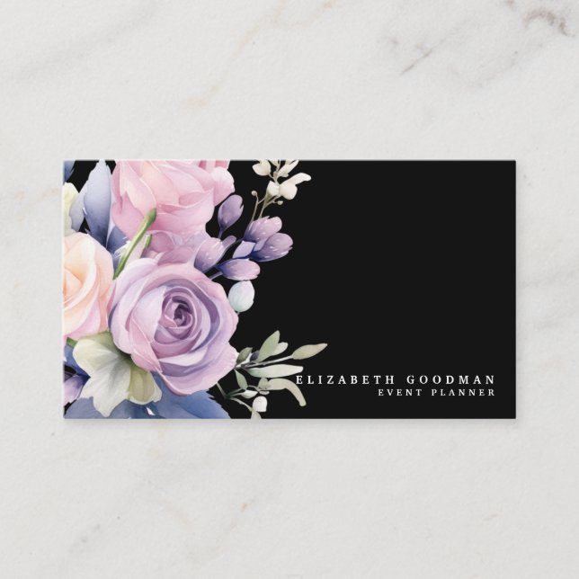 Cartões de Visita Pretos de Flores Doces Elegantes (Frente)