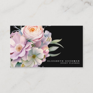 Cartões de Visita Pretos de Flores Doces Elegantes