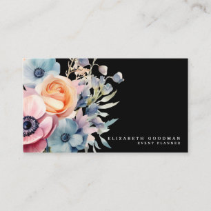 Cartões de Visita Pretos de Flores Doces Elegantes