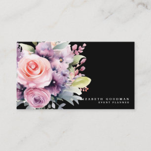 Cartões de Visita Pretos de Flores Doces Elegantes