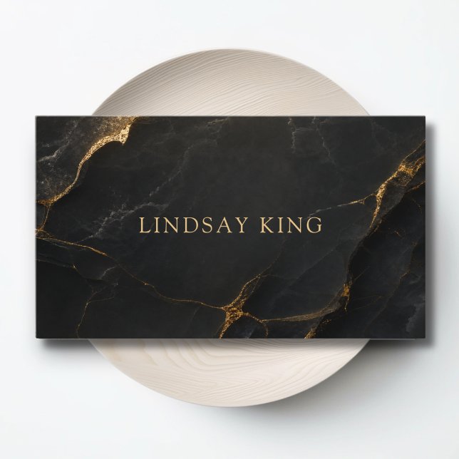 Cartões de Visita QR Code de Mármore Preto Salão E (Elegant Salon Black Marble QR Code Business Cards)