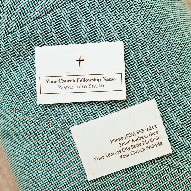 Cartões de Visita Simples de Pastor de Igreja com  (Simple Gold Cross Church Pastor Business Cards)