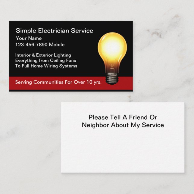 Cartões de Visita Simples para Serviço de Eletrici (Frente/Verso)
