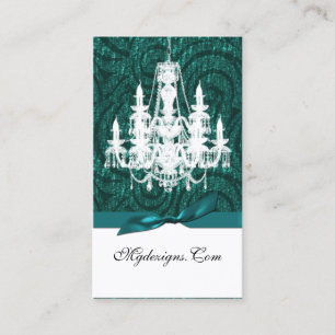 cartões de visitas aqua teal damask chandelier Chi
