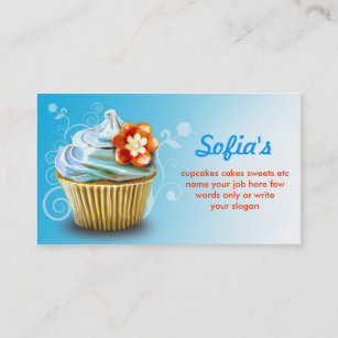 cartões de visitas azuis bonitos do cupcake