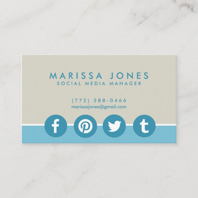 Cartões de visitas azuis de Tan do gerente social (Frente)