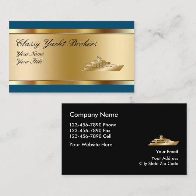 Cartões de visitas Classy Glossy Yacht Broker (Frente/Verso)