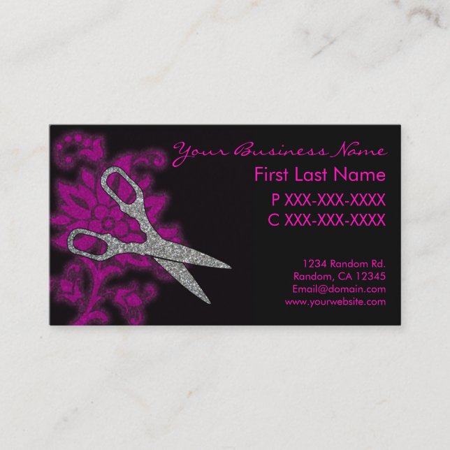 Cartões de visitas cortados de cabelo roxos, de co (Frente)