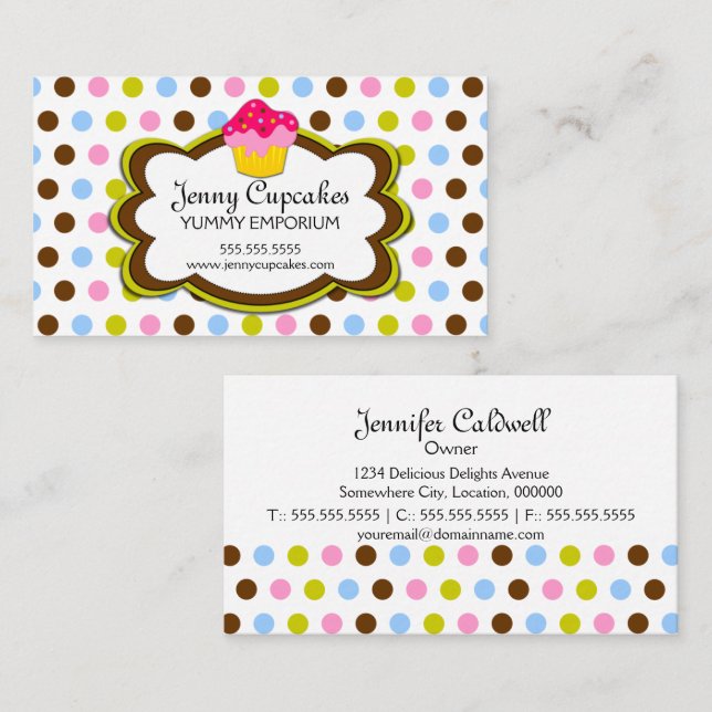 Cartões de visitas da padaria do cupcake (Frente/Verso)