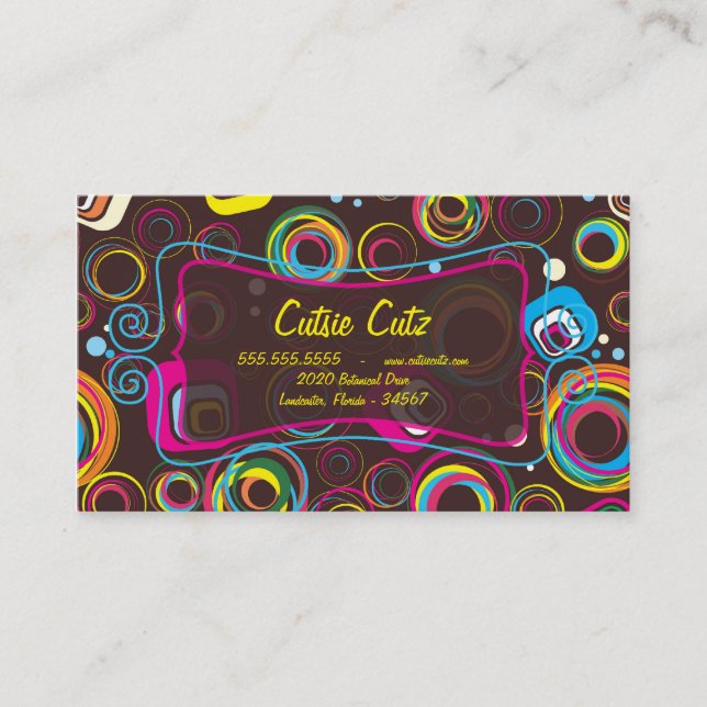 cartões de visitas de 1950 com círculo retrô quadr (Frente)