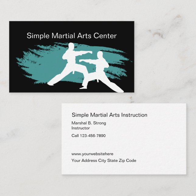 Cartões de visitas de artes marciais simples (Frente/Verso)