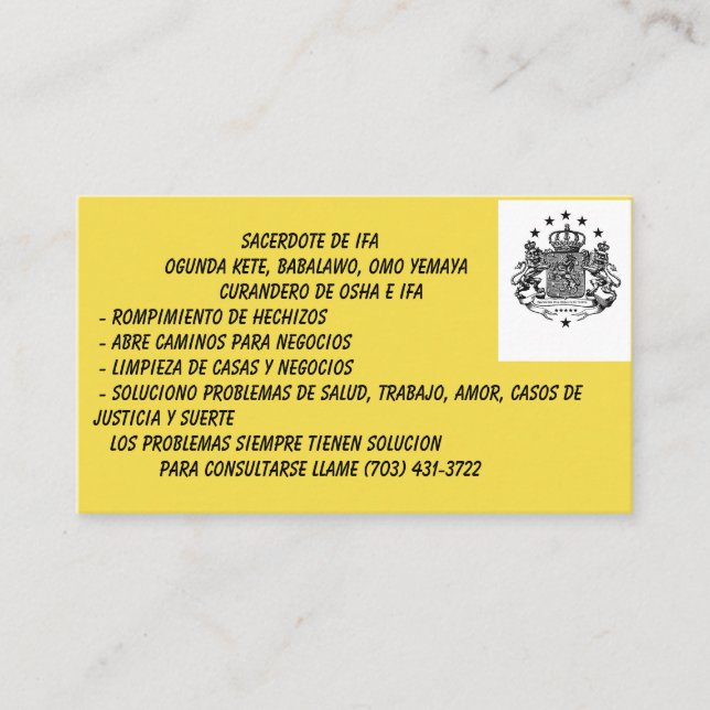 Cartões de visitas de Babalawo (Frente)