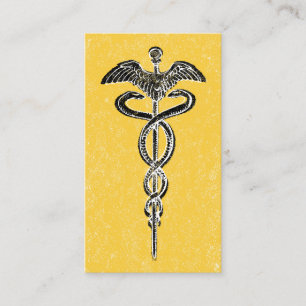 Cartões de visitas de Caduceus - Amarelo Médico En