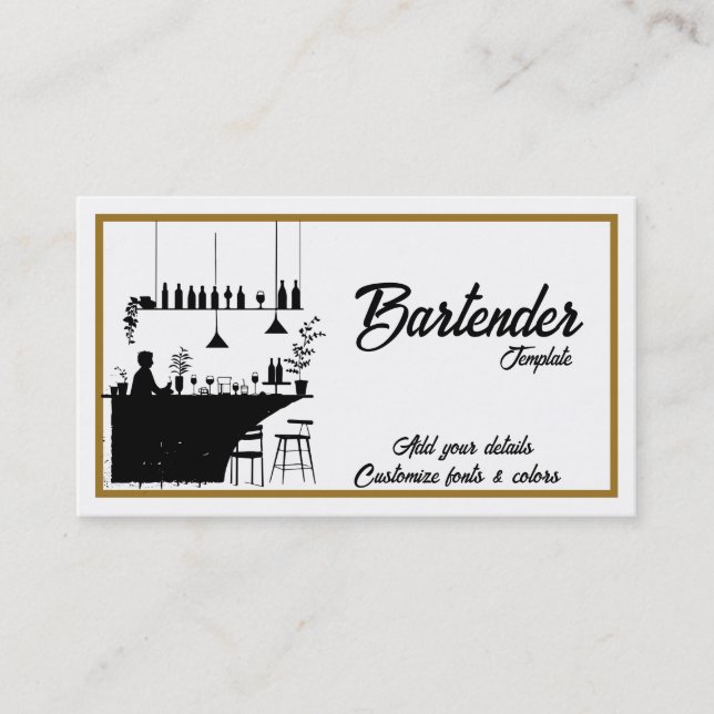 Cartões de visitas de cocktail de barman Elegante (Frente)