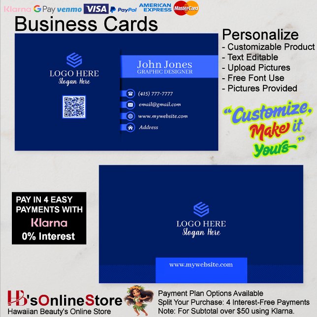 Cartões de visitas de código QR azul 21 embalagem  (Blue QR Code Business Cards 21 Pack of 100.)