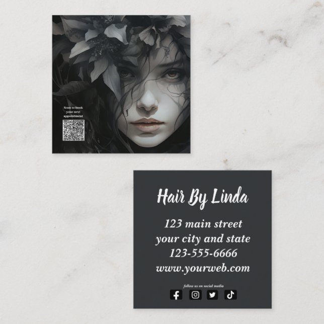 Cartões de visitas de código QR de Hairstylist Flo (Frente/Verso)