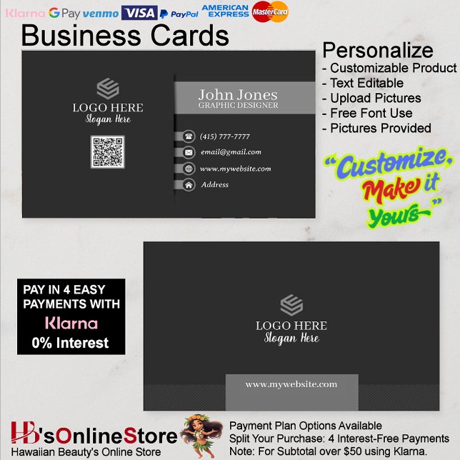 Cartões de visitas de código QR preto e Cinza 25 e (Black & Gray QR Code Business Cards 25 Pack of 100.)