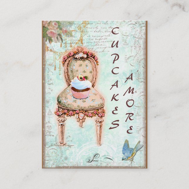 Cartões de visitas de Cupcake e Rosas rosa (Frente)