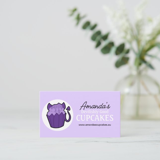 Cartões de visitas de Cupcake Roxo Personalizáveis (Em pé/Frente)