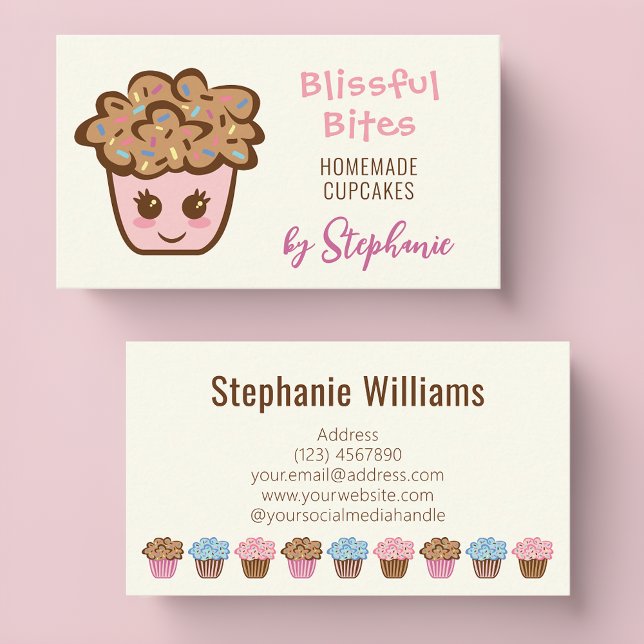 Cartões de visitas de cupcakes para o Criador de C (Sweeten Connections with Kawaii Cupcake Business Cards 🧁🍰)