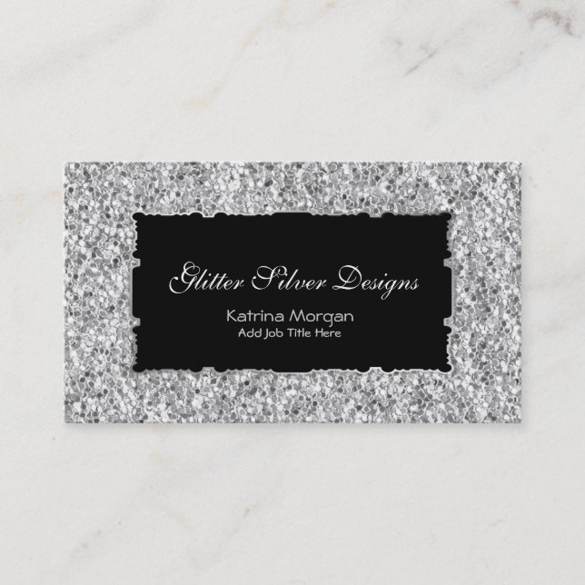 Cartões de visitas de Elegância Silver Glitter (Frente)