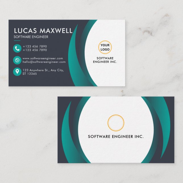 Cartões de visitas de Engenheiro de software azul  (Frente/Verso)