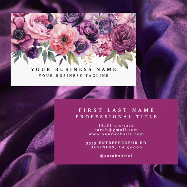 Cartões de visitas de Flores de Magenta Roxo Elega (Criador carregado)