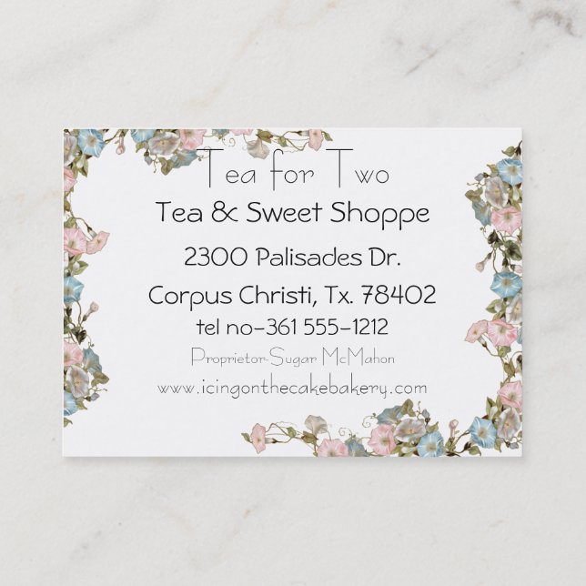 Cartões de visitas de Glória da Manhã Rosa (Verso)