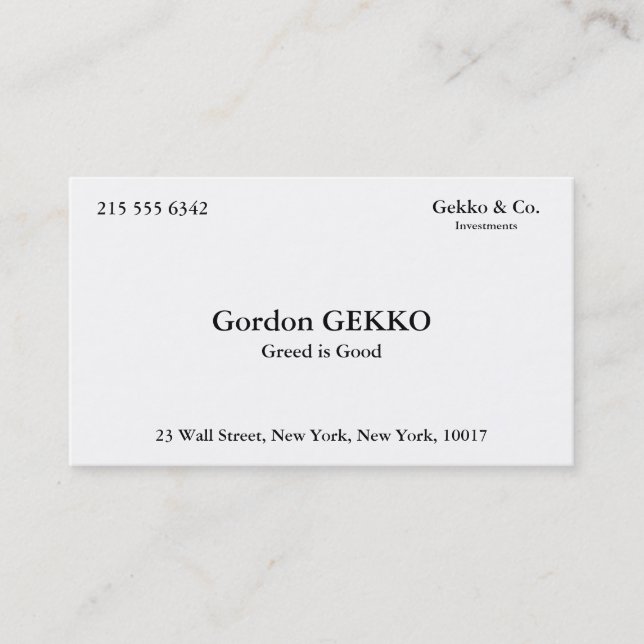 Cartões de visitas de Gordon Gekko (Frente)