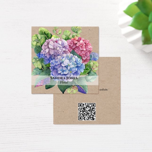 Cartões de visitas de Hydrangea de Aquarela - pape (Mesa)