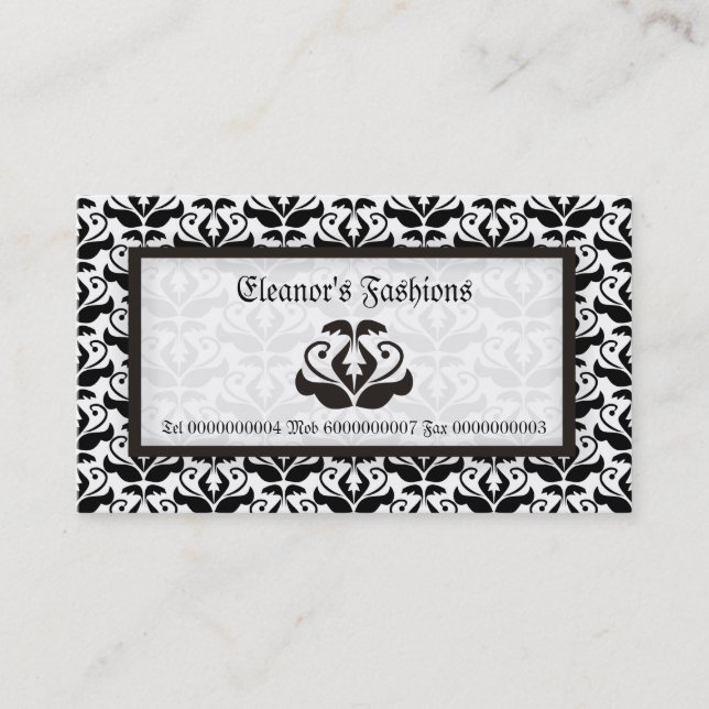 Cartões de visitas de moda preto-branco Elegante (Frente)