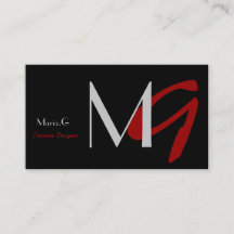 Cartões de visitas de monograma preto e vermelho p